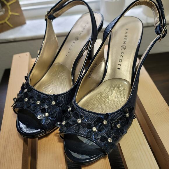 Karen Scott Bronaa Navy Blue Peep Toe Heels Women’s Size 7 Fashion Dress Pumps - Picture 1 of 8